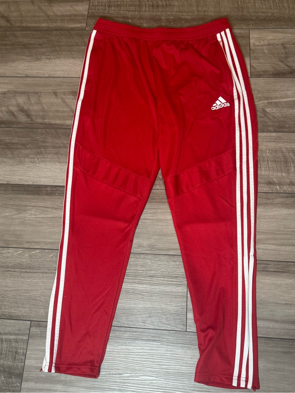 adidas Red Track Joggers with White Three-Stripe Detail